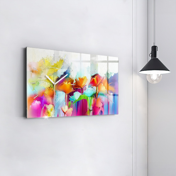 Glass wall clock rectangular Abstract flowers