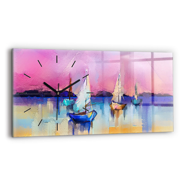 Glass wall clock rectangular Seascape