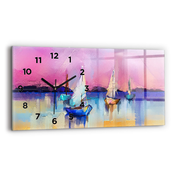 Glass wall clock rectangular Seascape