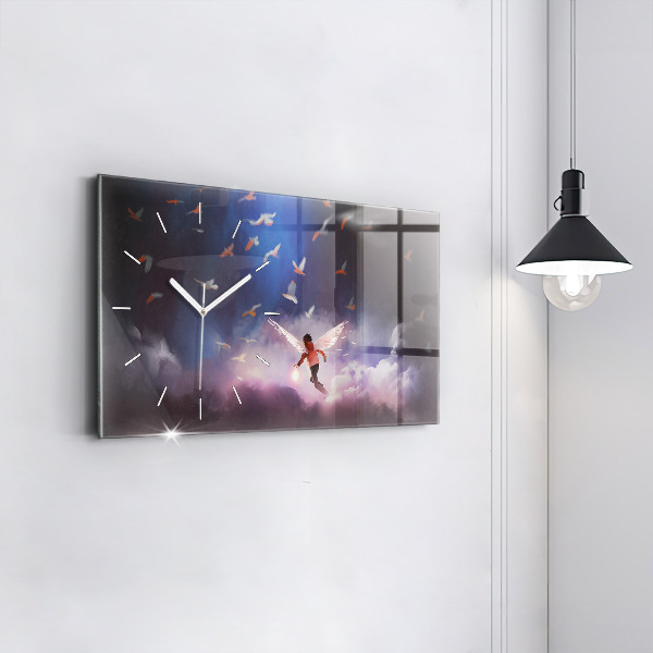 Glass wall clock rectangular Boy with wings