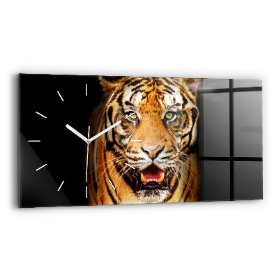 Glass wall clock rectangular Tiger - wild look