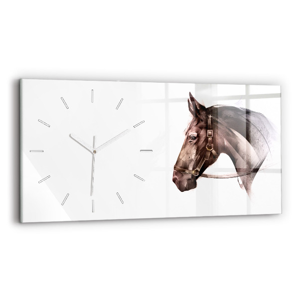 Glass wall clock rectangular Painted Horse Profile