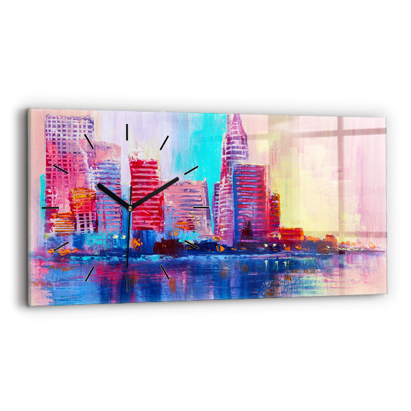 Glass wall clock rectangular Skyscraper abstraction
