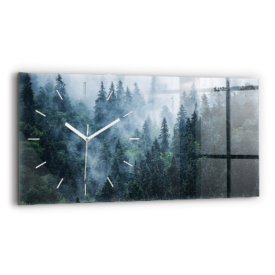 Glass wall clock rectangular Misty Mountain Landscape