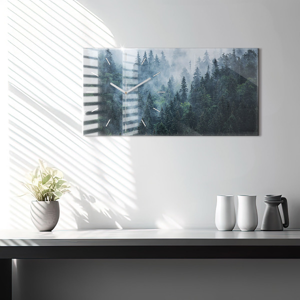 Glass wall clock rectangular Misty Mountain Landscape