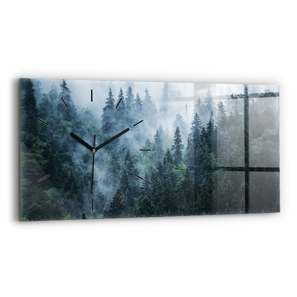 Glass wall clock rectangular Misty Mountain Landscape
