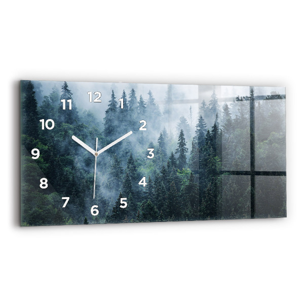 Glass wall clock rectangular Misty Mountain Landscape
