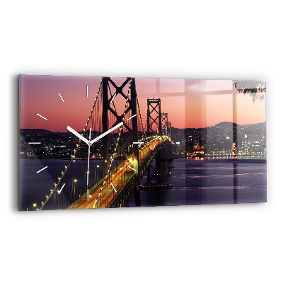 Glass wall clock rectangular USA sunset