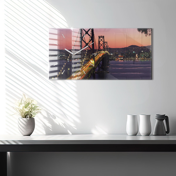 Glass wall clock rectangular USA sunset
