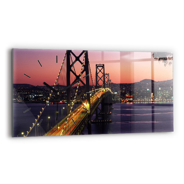 Glass wall clock rectangular USA sunset