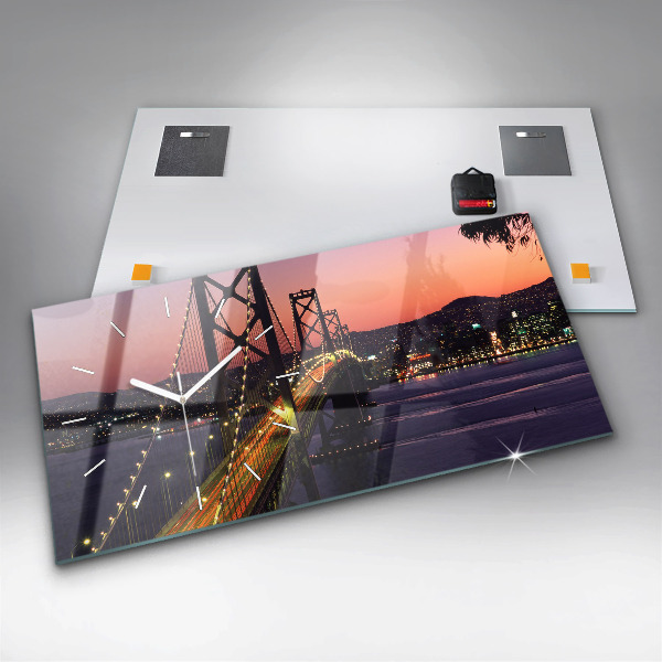 Glass wall clock rectangular USA sunset