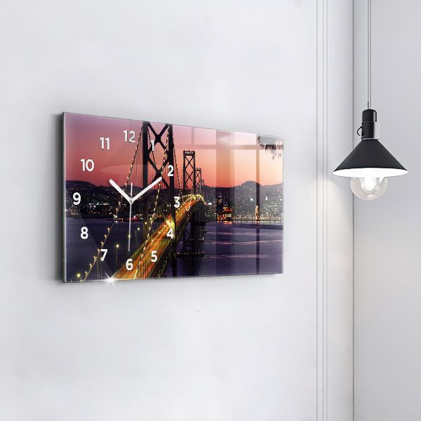 Glass wall clock rectangular USA sunset