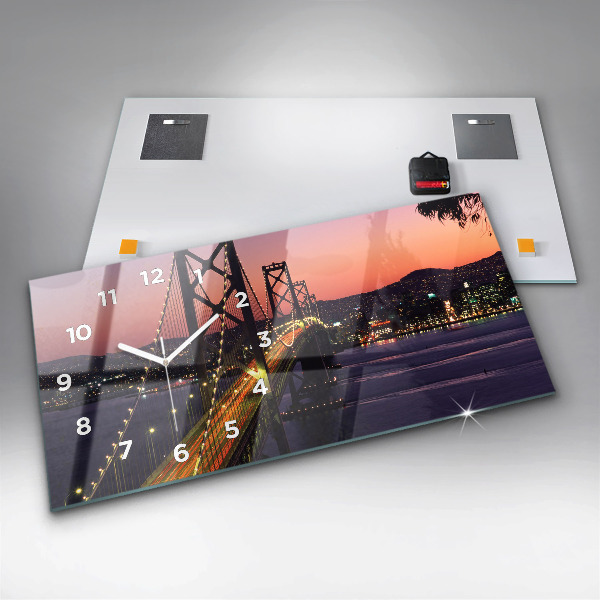 Glass wall clock rectangular USA sunset