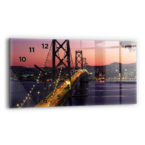 Glass wall clock rectangular USA sunset