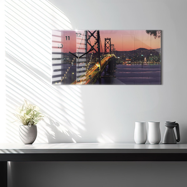Glass wall clock rectangular USA sunset