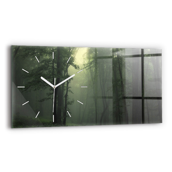 Glass wall clock rectangular Misty forest in the morning
