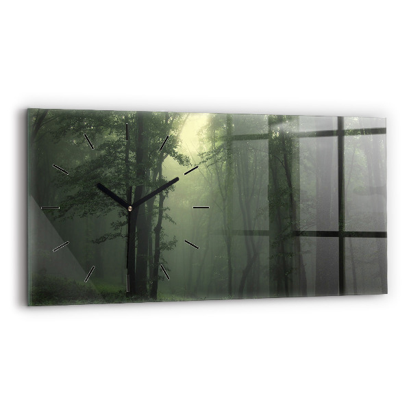 Glass wall clock rectangular Misty forest in the morning