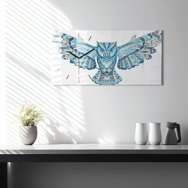 Glass wall clock rectangular Owl in flight