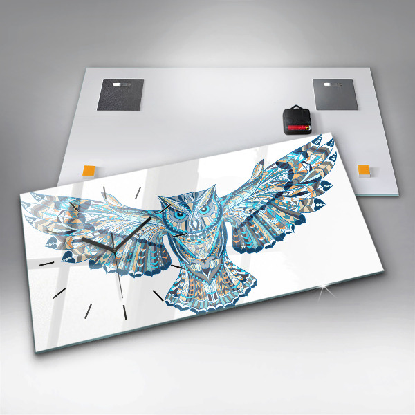 Glass wall clock rectangular Owl in flight