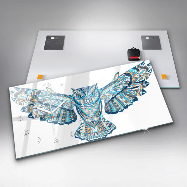 Glass wall clock rectangular Owl in flight