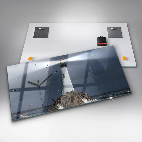 Glass wall clock rectangular Lighthouse