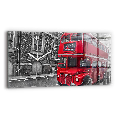 Glass wall clock rectangular Red double-decker bus