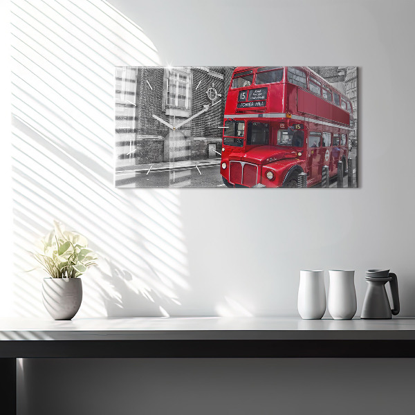 Glass wall clock rectangular Red double-decker bus