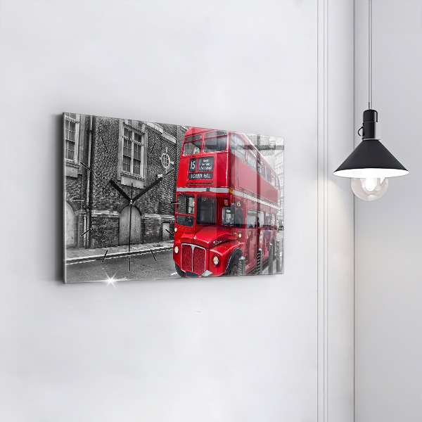 Glass wall clock rectangular Red double-decker bus