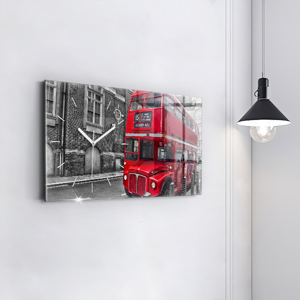 Glass wall clock rectangular Red double-decker bus