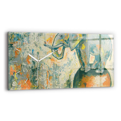 Glass wall clock rectangular Painted elephant posture