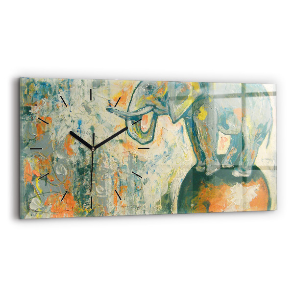 Glass wall clock rectangular Painted elephant posture