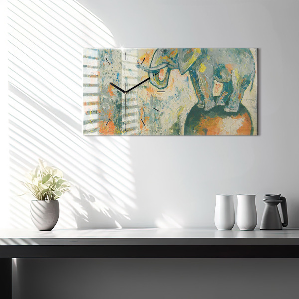 Glass wall clock rectangular Painted elephant posture