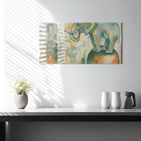 Glass wall clock rectangular Painted elephant posture