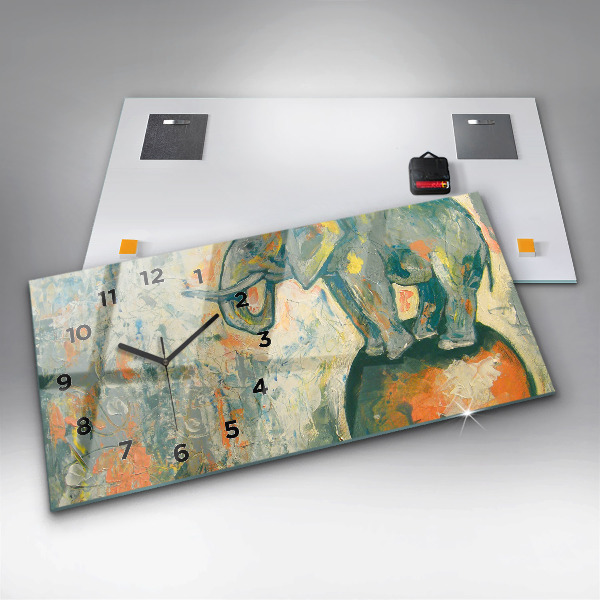 Glass wall clock rectangular Painted elephant posture