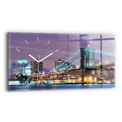 Glass wall clock rectangular Brooklyn Bridge and East River