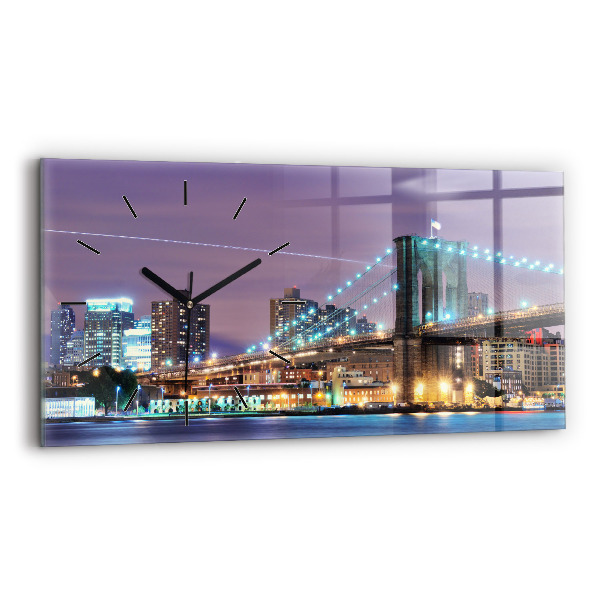 Glass wall clock rectangular Brooklyn Bridge and East River