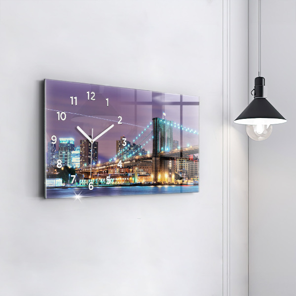 Glass wall clock rectangular Brooklyn Bridge and East River