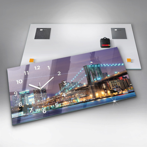 Glass wall clock rectangular Brooklyn Bridge and East River