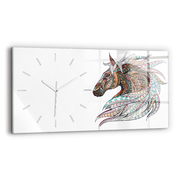 Glass wall clock rectangular Horse illustration