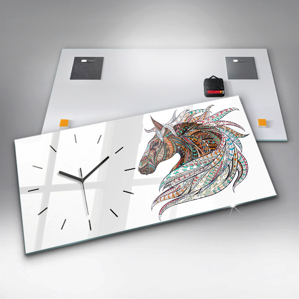 Glass wall clock rectangular Horse illustration