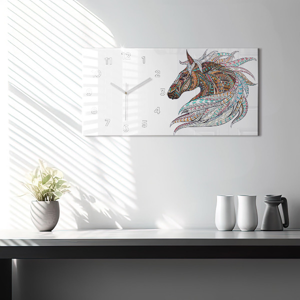 Glass wall clock rectangular Horse illustration