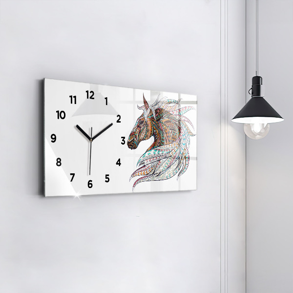 Glass wall clock rectangular Horse illustration