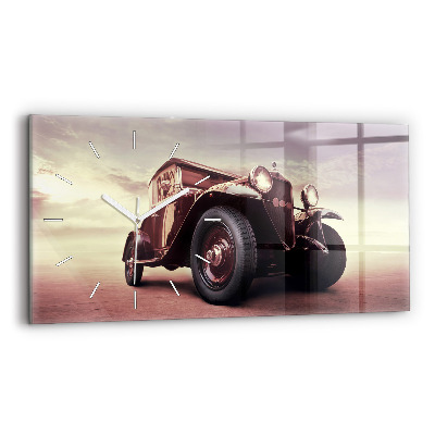 Glass wall clock rectangular Vintage car