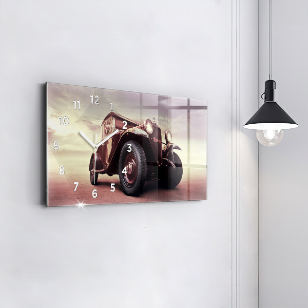 Glass wall clock rectangular Vintage car