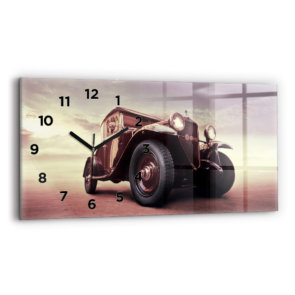 Glass wall clock rectangular Vintage car