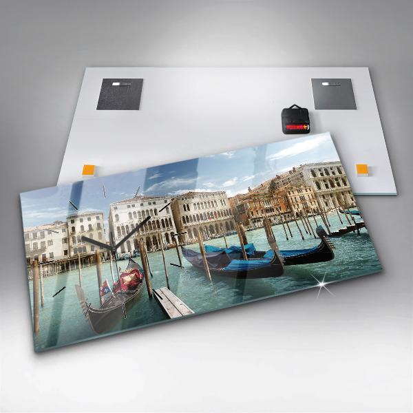 Glass wall clock rectangular Gondolas Venice Italy