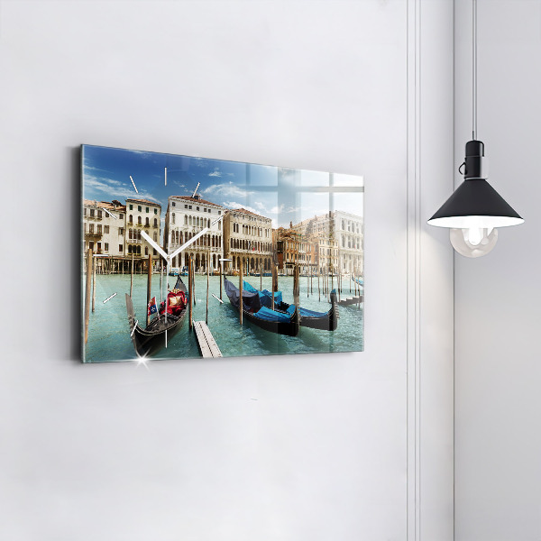 Glass wall clock rectangular Gondolas Venice Italy