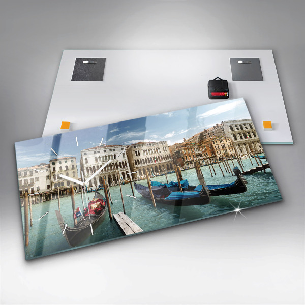 Glass wall clock rectangular Gondolas Venice Italy