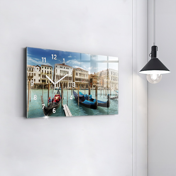 Glass wall clock rectangular Gondolas Venice Italy