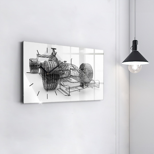 Glass wall clock rectangular F1 car design